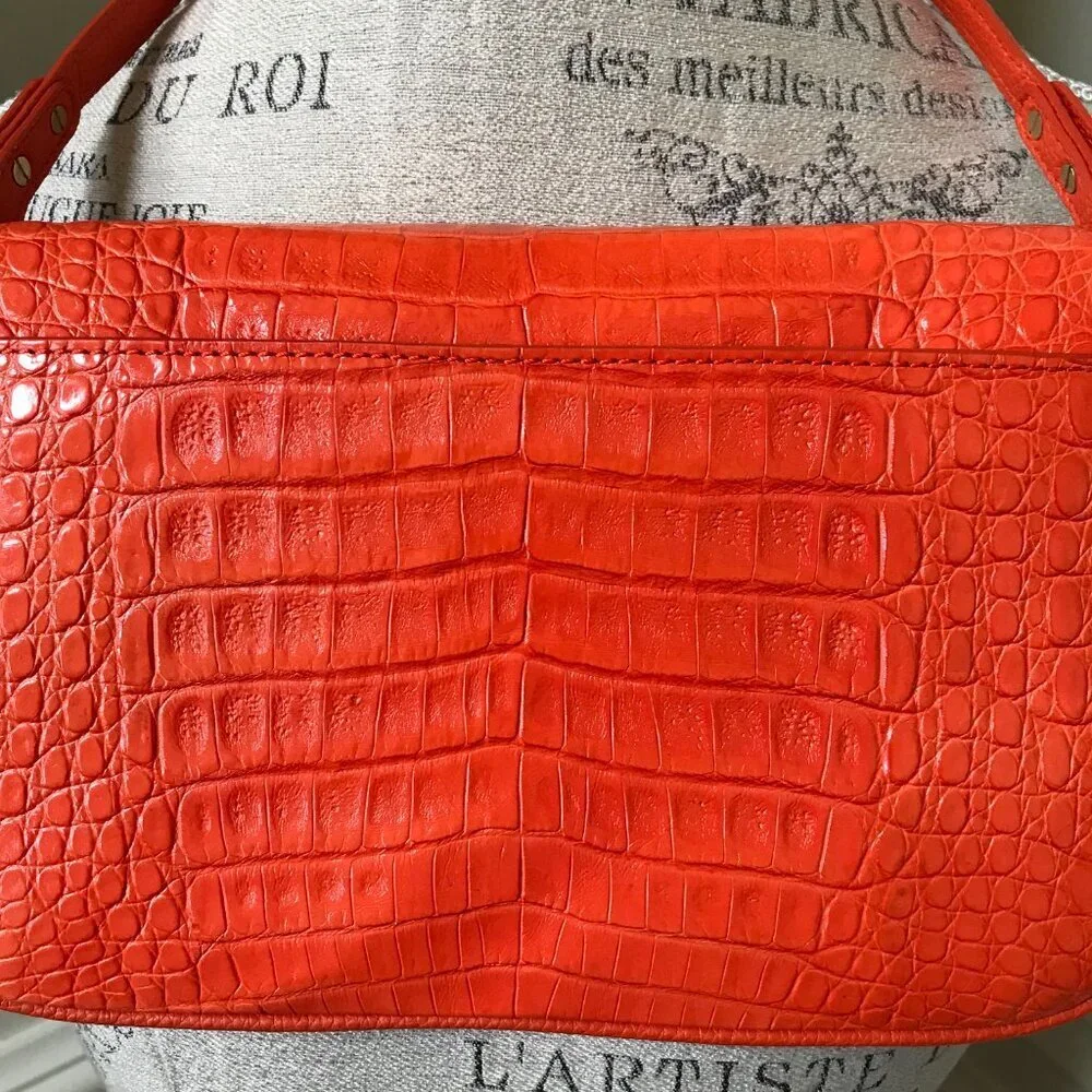 Maria Oliver Luisa Purse Shoulder Bag Womens Orange Crocodile Leather Clutch